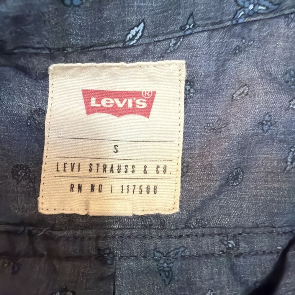 Levis Shirt Unisex S Long Sleeve Button Up Blue Graphic Collared Pocket Logo 330 - Picture 3 of 7
